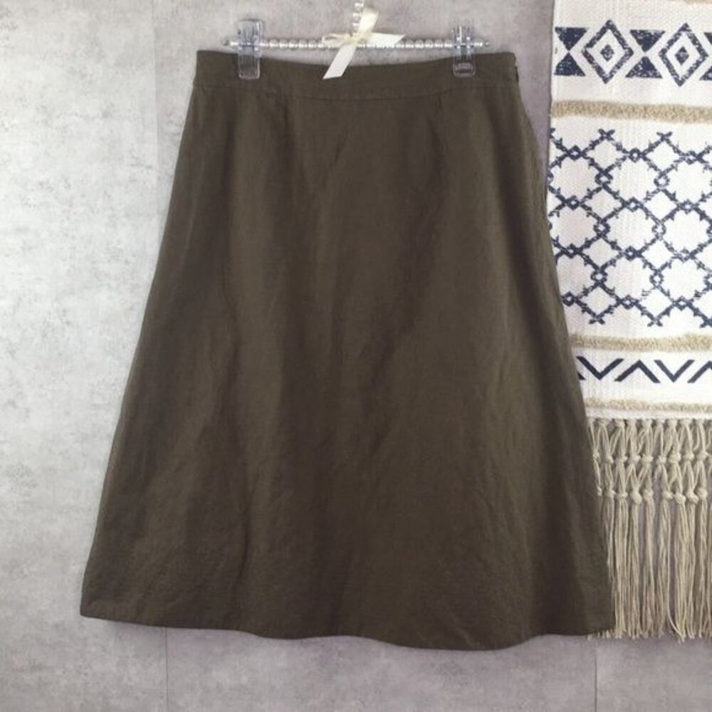 Talbots Petites Olive Green A-Line Skirt Size 6 Cotton & Rayon Blend